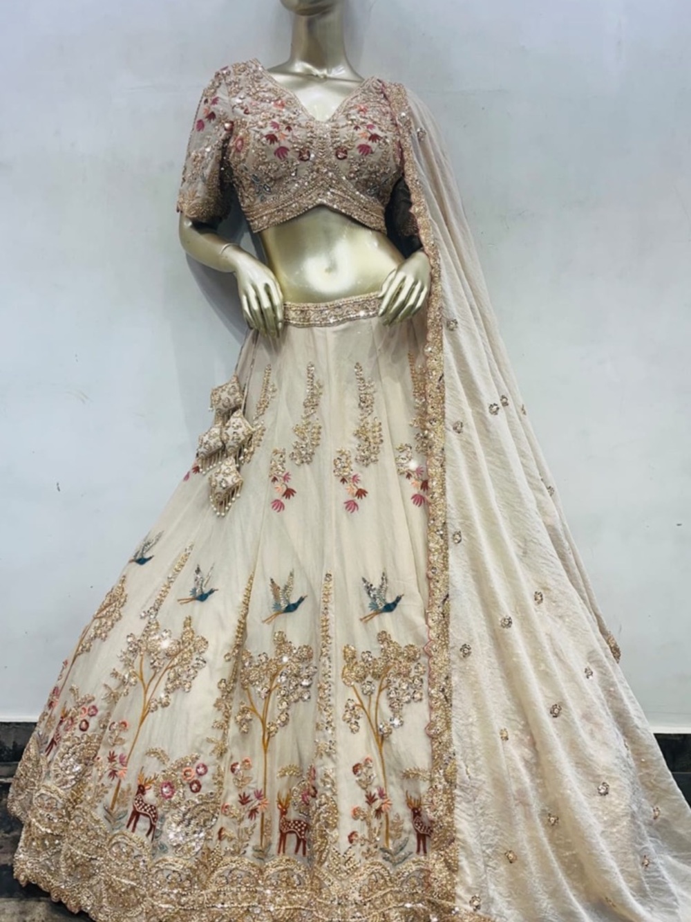 Embroidered golden Bridal Lehenga with Gold & Multicolor Motifs. Heavy Lehenga